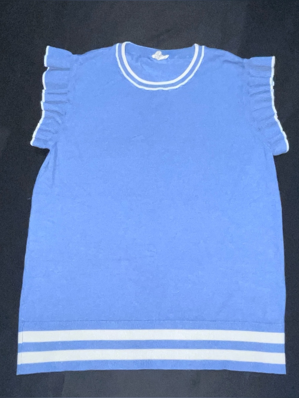 BiBi Blue Knit Top with White Stripe Trim Size Medium